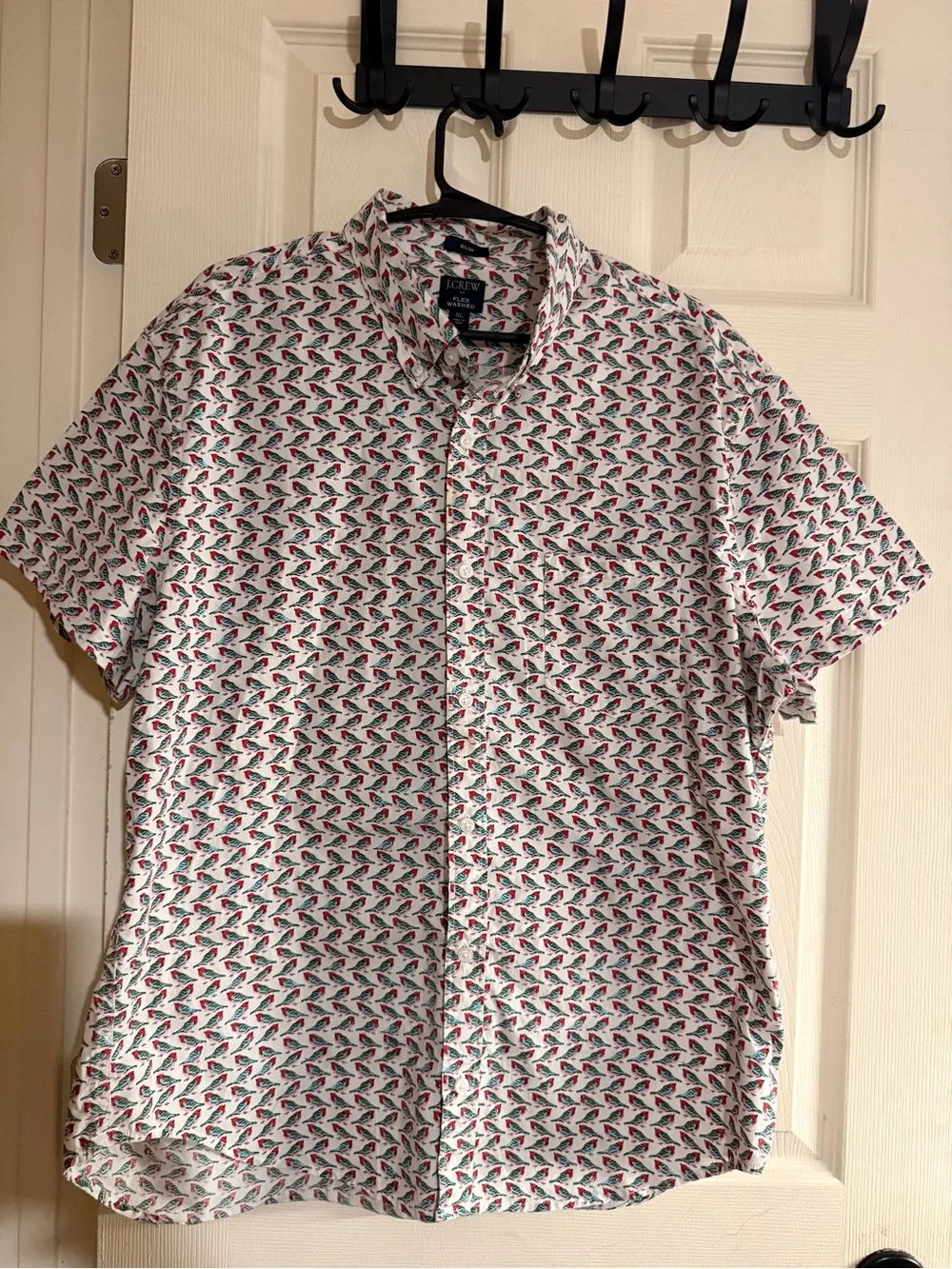 J. Crew Slim Shirt Mens XL Short Sleeve Novelty Bird Print Button Down Resort